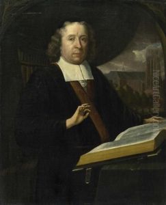 Portrait Eines Gelehrten Mit Buch, Im Hintergrund Die Groote Kerk Von Dordrecht.