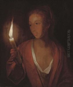 A Lady Holding A Candle by Godfried Schalcken