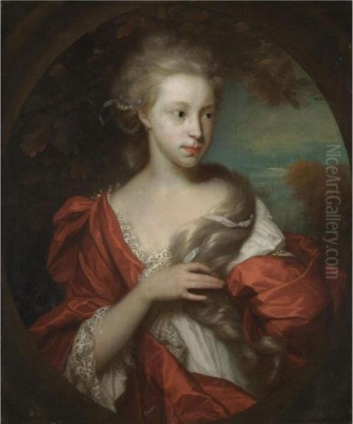 Portrait Of A Girl, Half Length, Turned To The Right, Wearing A Red Shawl - view 1