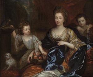 A Family Portrait Of A Mother With Her Daughter And A Young Child Portrayed As A Cherub
