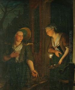 Candlelit Scene With Two Women Within An Interior by Godfried Schalcken