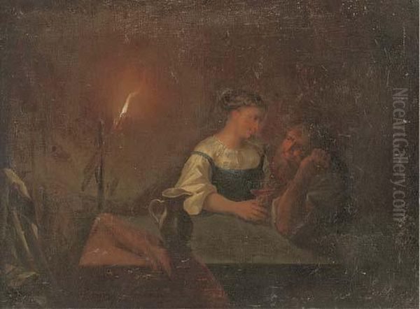 A Couple Drinking In An Interior By Candlelight - view 1