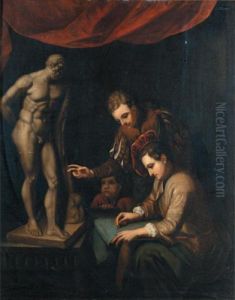 Interior With Young Artists
Recieving Instruction While Sketching From A Model Of The Farnese
Hercules by Godfried Schalcken