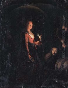 A Serving Maid And A Boy By Candlelight