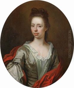 Portrait Of A Gentleman, 
Half-length, In A Grey Silk Coat With Gold Embroidery And A White Lace 
Jabot; And Portrait Of A Lady, Half-length, In A Green Silk Dress With A
 Red Wrap