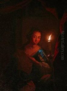Woman Reading A Letter By Candlelight by Godfried Schalcken