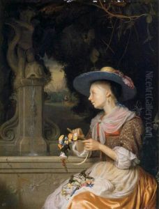 A Woman Weaving A Crown Of Flowers A Woman Weaving A Crown Of Flowers