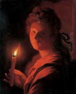 Junge Frau Mit Brennender Kerze. by Godfried Schalcken