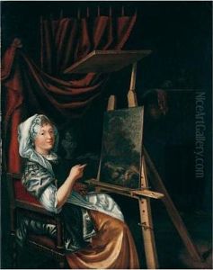 Portrait Of Maria Schalcken In An Artist's Studio by Godfried Schalcken