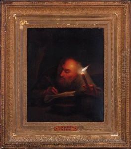 A Scribe Working By Candlelight by Godfried Schalcken