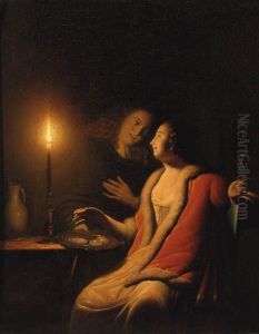 A Gentleman Making Advances On A Lady By Candlelight A Gentleman Making Advances On A Lady By Candlelight