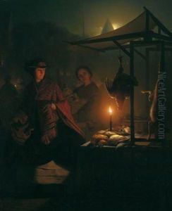 Junge Dame Am Geflugelmarkt by Petrus van Schendel