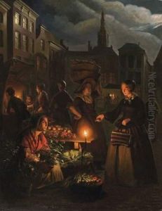 La Marchande De Fleurs by Petrus van Schendel