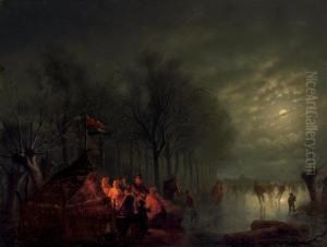 Skaters Near A Koek-en-zopie By Moonlight
