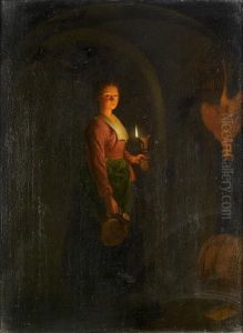 A Young Woman By Candlelight by Petrus van Schendel
