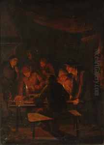 Peasants At A Candlelit Gaming Table by Petrus van Schendel