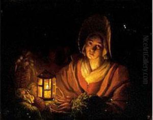 Junge Frau Mit Laterne
Ol Auf Holz by Petrus van Schendel