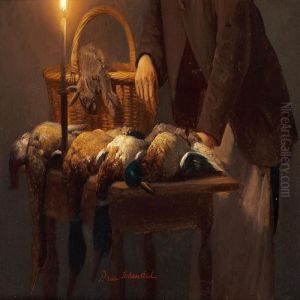 Game Birds On A Table Lit-up By A Candle by Petrus van Schendel