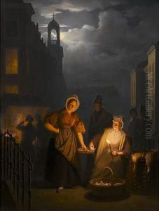 A Moonlight Market In Rotterdam by Petrus van Schendel