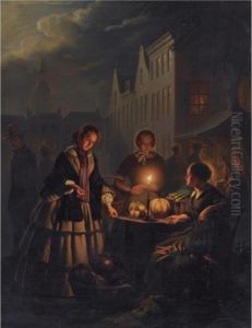 A Vegetable Market At The Grote Markt In The Hague by Petrus van Schendel
