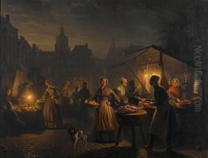 The Main Square In The Hague In The Evening by Petrus van Schendel