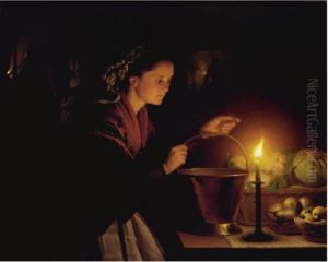 A Market Scene By Candlelight by Petrus van Schendel