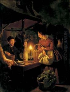 At The Night Market by Petrus van Schendel