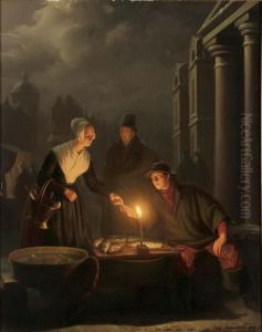 Fish Market By Candle Light by Petrus van Schendel
