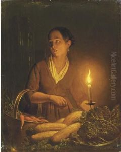 A Girl At The Night Market by Petrus van Schendel