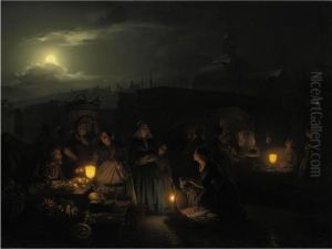 A Night At The Sea-fish Market, Rotterdam by Petrus van Schendel