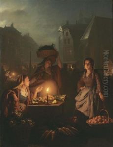 An Evening Market by Petrus van Schendel