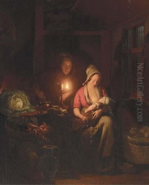 A Family In A Candlelit Interior - view 1