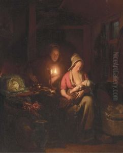 A Family In A Candlelit Interior
