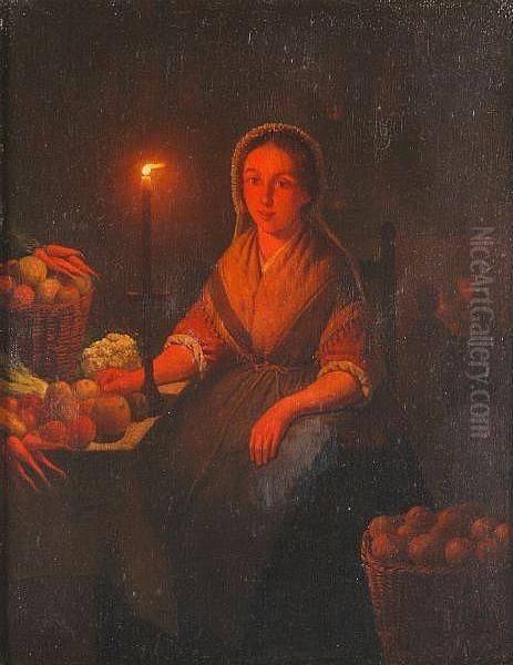 A Woman At The Vegetable Stall By Candlelight - view 1