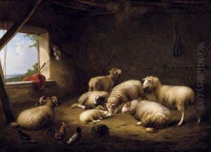 Moutons Et Poules Dans Une Bergere
