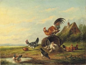 Chickens In A Meadow by Franz van Severdonck