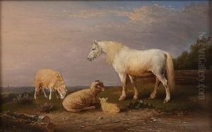 A Bull And Sheep In A Pasture; Also Acompanion Landscape (a Pair)