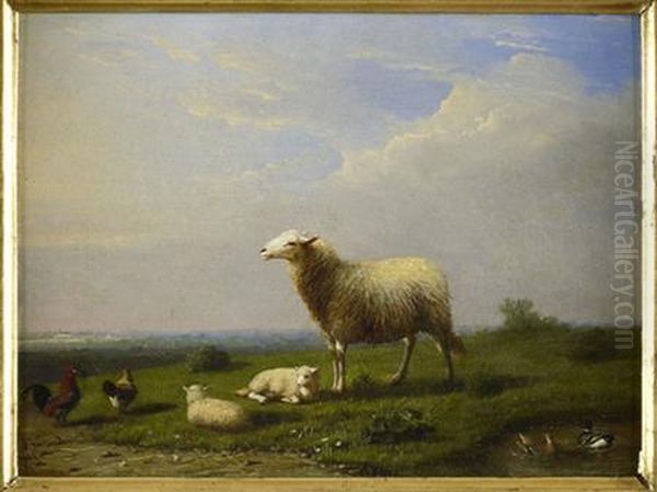 Sheep And Hens In A Landscape - view 1
