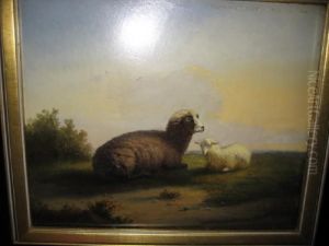Landscape With Two Sheep Resting by Franz van Severdonck