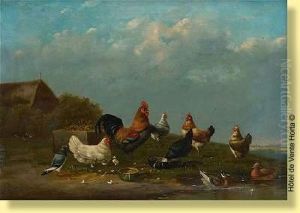 Animaux De Basse-cour Sur Fond De Paysage by Franz van Severdonck