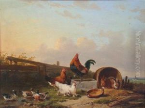 A Farm Yard With Poultry, Ducks And Rabbits by Franz van Severdonck
