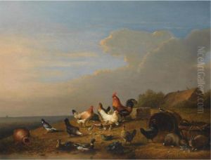 Poultry And Rabbits Near The Waterside by Franz van Severdonck