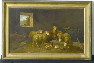 Schafe Und Ziegen Im Stall. by Franz van Severdonck