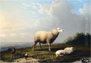 Sheep And Fowl On A Hilltop