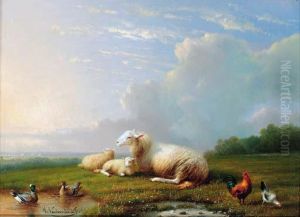 Sheep Grazing With Chickens And Ducks; And Sheep Grazing Withchickens by Franz van Severdonck