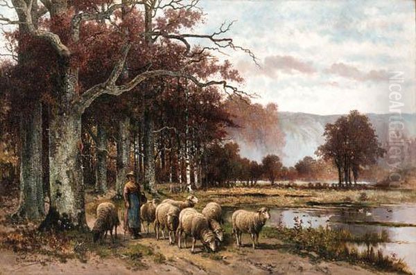 Sheep Grazing Under A Tree - view 1
