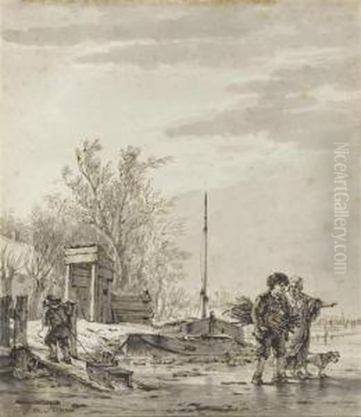 Winter Landscape With Figures by Jacob Van Stry