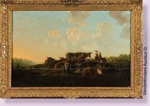 Jeunes Vachers Et Leur Troupeau Au Pre by Jacob Van Stry