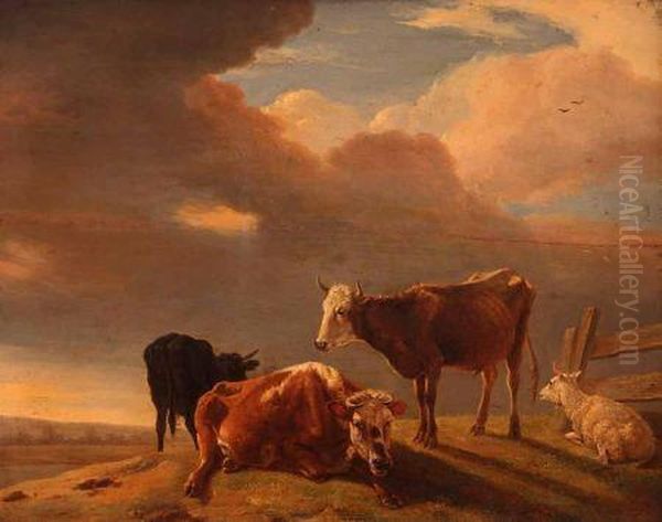 Cattle With Sheep On A Hillside - view 1