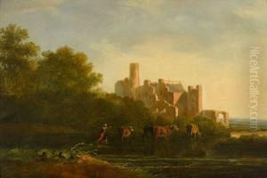 Herdsman And His Cattle At Sunset, A Ruined Castle In The Distance Herdsman And His Cattle At Sunset, A Ruined Castle In The Distance